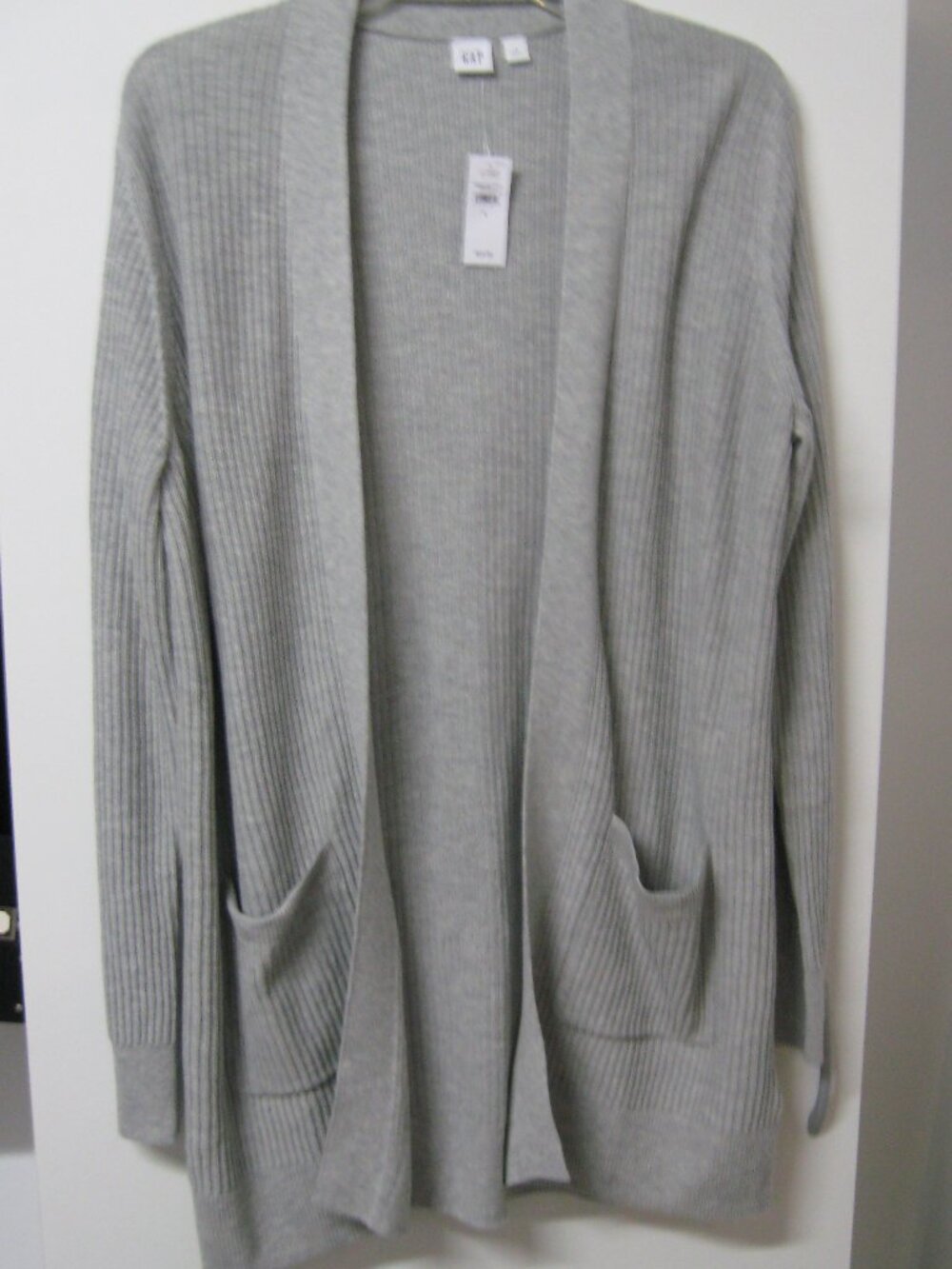 NWT Gap Gray Ribbed Open Front Long Cardigan W/Pockets Size L